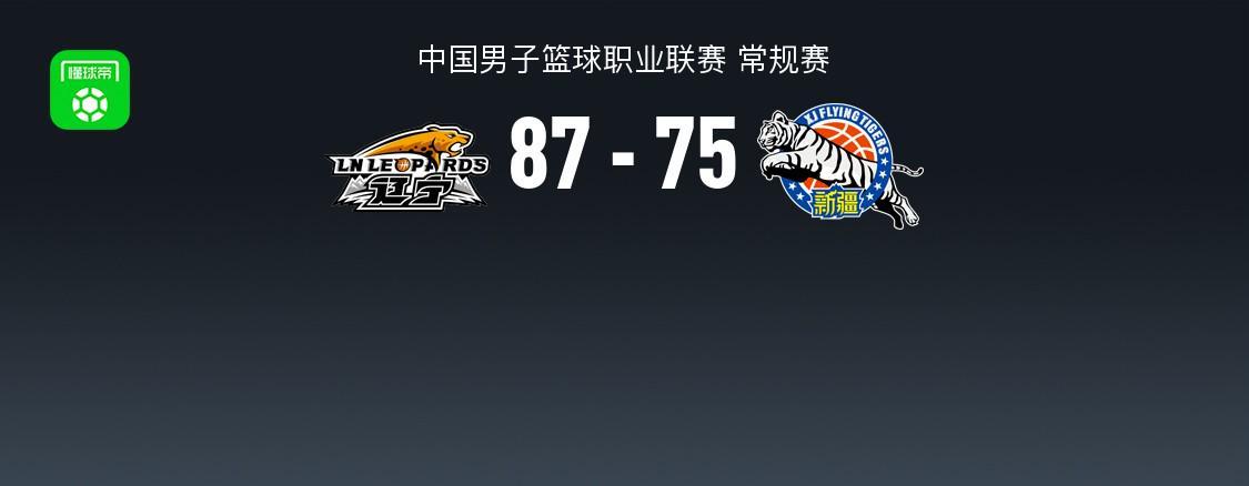 亿万28-辽宁87-75力克新疆，鄢手骐16分，赵继伟2分11助，阿不都12分